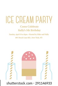 Ice Cream Party Summer Invitation with Ice Cream and Drinks