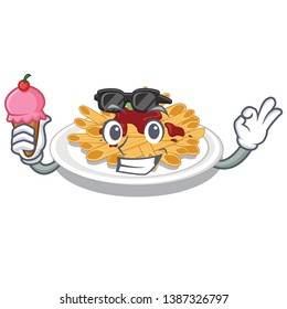 With ice cream pasta in the a character bowl