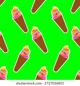 Fundo de padrão de sorvete. Padrão de desenho animado de sorvete de verão. Padrão sem costura com design de cones de sorvete. Ilustração de padrão de sorvete doce colorido.