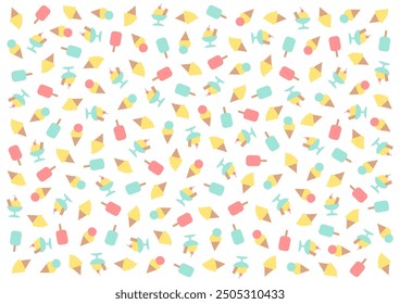 Ice cream pattern background vector illustration. Pattern of ice cream, soft serve, popsicles and gelato. For wallpaper, background, fabric, wrapping paper.