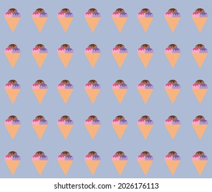 Ice cream pattern. Ice cream in a bowl, ice cream in a waffle cone