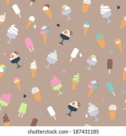 Ice cream pattern - brown background.