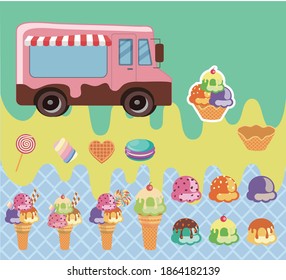 Ice cream pattern and ice cream cart