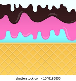 Ice cream pattern in cartoon style Colorful ice cream with syrup in close-up Vector illustration