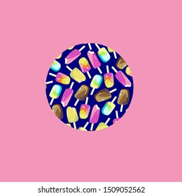 Ice cream pattern circle icon. Vector illustration
