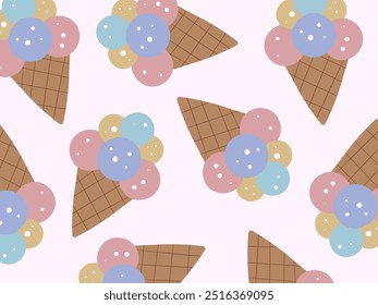 Ice cream pattern with colorful balls. Sweets, summer food. Vector illustration