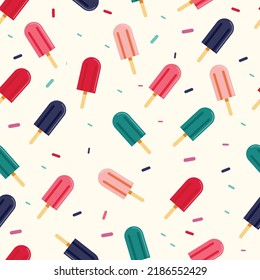 Ice cream pattern colorful repeating icons. Vector Illustration.