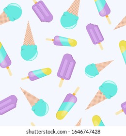 Ice cream pattern, colorful summer background. Elegant and luxury style illustration. Assorted ice cream seamless pattern. Vector