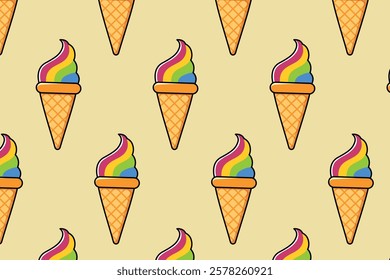 Ice cream pattern. Ice cream cone in a waffle cup. Vector illustration.