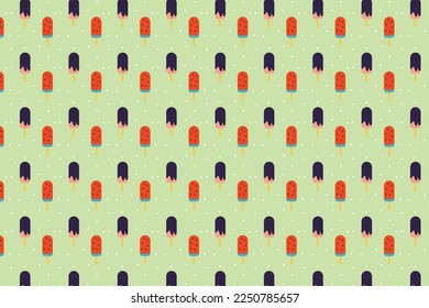 Ice cream pattern decoration with tasty popsicles on a light green background. Seamless popsicle pattern vector for wrapping paper, book cover, and wallpaper. Endless ice cream pattern texture design.