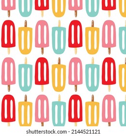 Ice cream pattern. Delicious sweet desserts. Colorful summer background. Vector illustration. Ice lolly