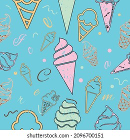 Diseño de patrones de helado con fondo azul