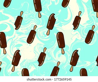 ice cream pattern. Flat style. ice cream on a stick. Popsicle.