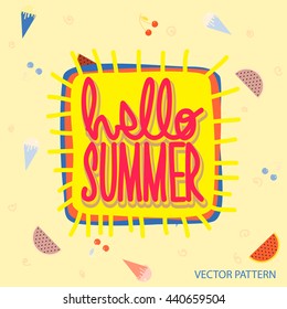 ice cream pattern frame and hello summer lettering. Element for poster, greeting cards, t-shirts design. Vector illustration