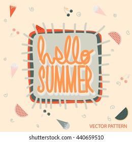 ice cream pattern frame and hello summer lettering. Element for poster, greeting cards, t-shirts design. Vector illustration