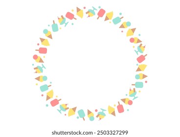 Ice cream pattern frame vector illustration. Ice cream, soft serve ice cream, popsicles and gelato frame pattern. White background.