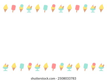 Ice cream pattern frame vector illustration. Ice cream, soft serve ice cream, popsicles and gelato frame pattern. White background.