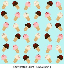 Ice cream pattern. Illustration isolated on blue background.
