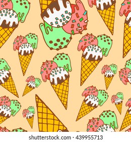 Ice cream in pattern in light yellow colors.