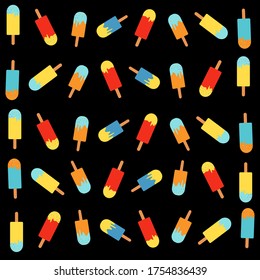 Ice cream pattern on black background. Vector illustration. Colorful ice cream print perfectly fit as wallpaper. 