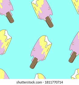 Ice cream pattern  on blue background