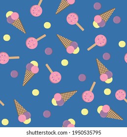 Ice cream pattern on blue background vector illustration textile print wallpaper
