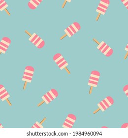 Patrón de helado en fondo azul. Fondo para el tejido. Fondo de verano de comida en diseño plano. 