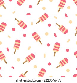 Ice cream pattern on blue background. Baby background for fabric textile. Food Summer backdrop in flat design. 