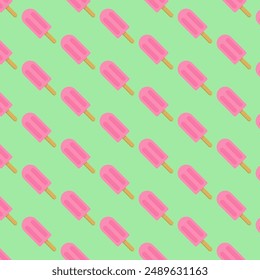 Ice cream pattern on a green background. Can be used as a background.