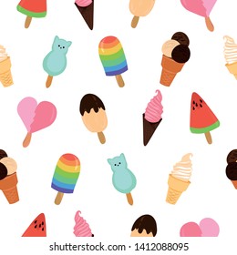 Ice cream pattern on a white background. Design for wallpaper, tiles, textiles, stationery, clothing, cafes.

