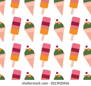  Patrón de helados sobre fondo blanco. Estilo retro de corte, ilustración vectorial