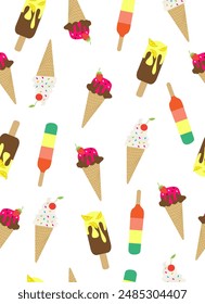 Ice cream pattern on white background.