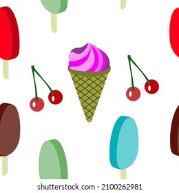 ice cream pattern on a wooden stick and ice cream in a cone