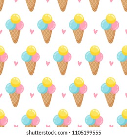 Ice cream pattern. Seamless background. Vector cartoon illustration