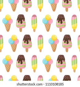 Ice cream pattern. Seamless background. Vector cartoon illustration
