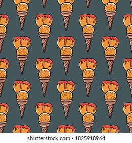 Ice cream pattern, seamless pattern on dark background.