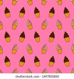 Ice Cream Pattern Seamless with Pink Background - Art Pattern Seamless Design