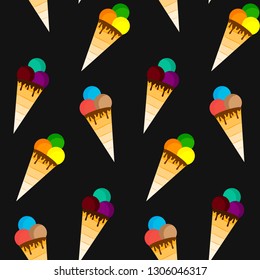 Ice cream pattern. Seamless pattern. Vector illustration. Flat design