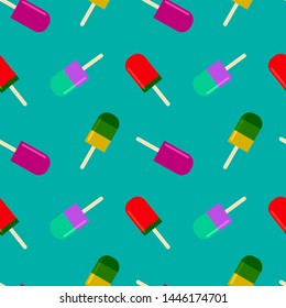 ice cream pattern. Summer background with fruity popsicle. summertime seamless pattern with ice cream pop stick. Summer tropical elements vector. 