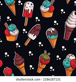 Ice cream pattern template colorful flat sketch. Vector Illustration.