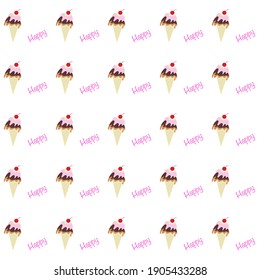 Ice cream pattern template on white background, Vector template design, cartoon vector background, happy life