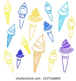 Ice cream pattern vector illustration in blue and yellow colours with white background 