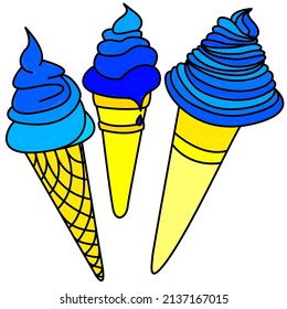 Ice cream pattern vector illustration in blue and yellow colours Ukrainian national colours  on white background 