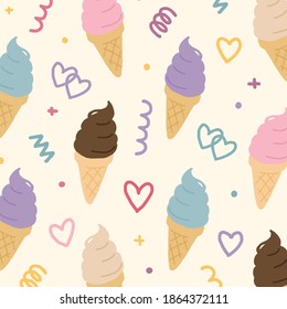 Ice cream pattern. Wrapping paper, fabric, wallpaper, background design.