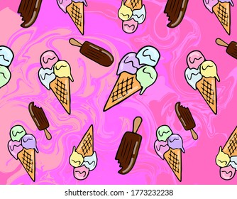 ice cream pattern.Flat style.ice cream cone.Popsicle.