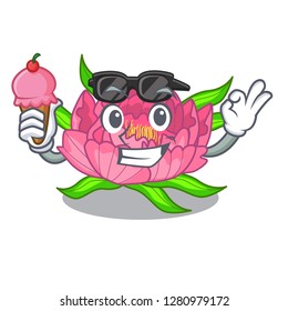With ice cream peony flowers in the cartoon pots