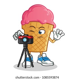 ice cream photographer mascot vector cartoon illustration