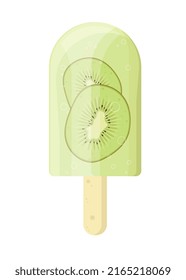 
ice cream with a piece of kiwi on a stick