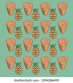 ice cream with pineapple taste. ice cream and pineapple pattern. packing with blue background