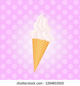 Ice cream pink background dessert fast food concept flat design vector illustration